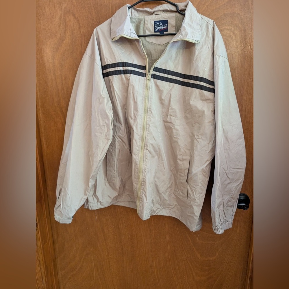 Light Beige Men's Windbreaker with Black Stripe Detail